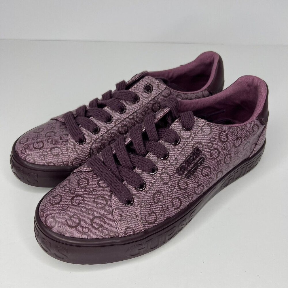 Guess Womens Size 5.5 All Over G Logo LaceUp Purple Low Top Casual Sneakers